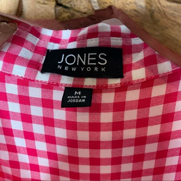 Jones NY Pink Gingham Cropped Shirt Sz Medium Western Preppy - Picture 7 of 9